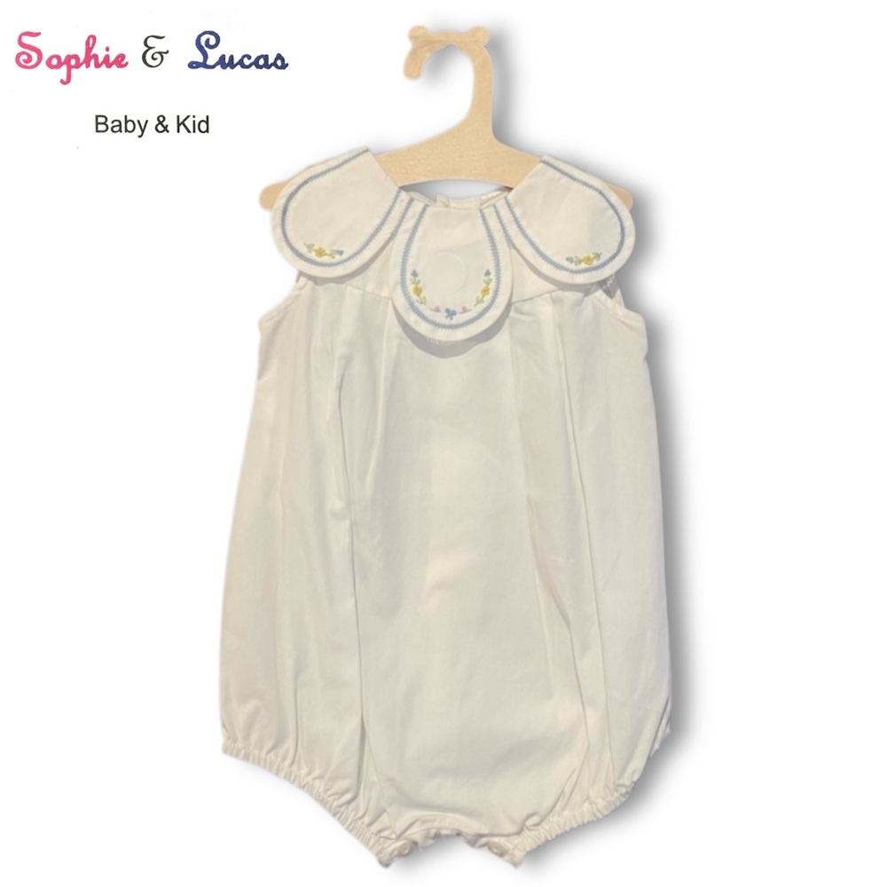 Sophie and Lucas Petal Collar Romper with Floral Embroidered Details